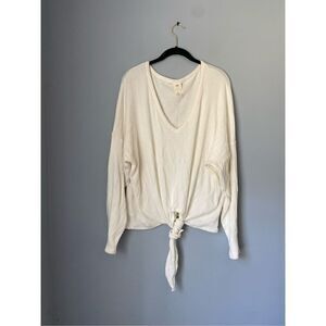 H&M textured ribbed long sleeve tie front top size large/ ivory ￼